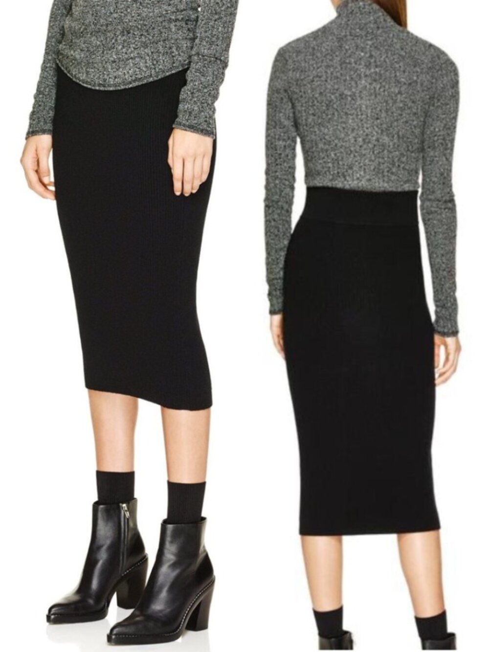 Wilfred Free Black Ribbed Knit Josephine Midi Skirt